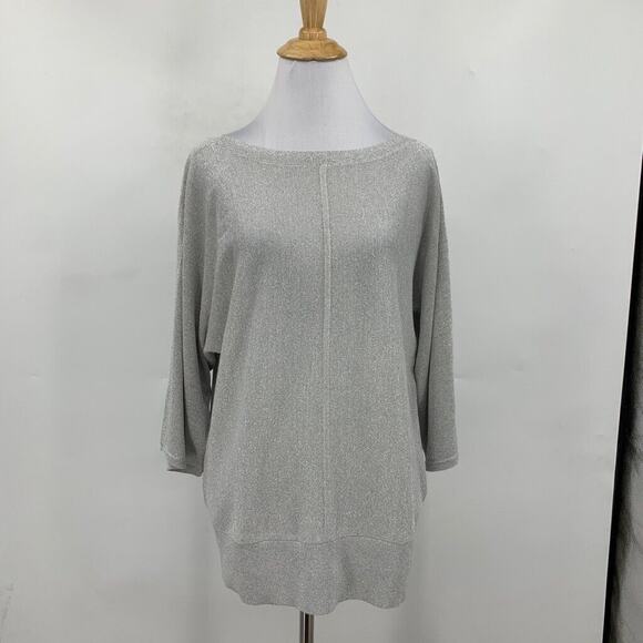 Talbots Blouse Womens LP Large Petite Silver Metallic Dolman Sleeve Split Seam - Picture 2 of 13